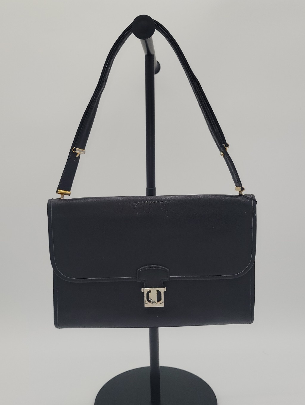 Vintage Christian Dior Black Leather Flap Shoulder Bag